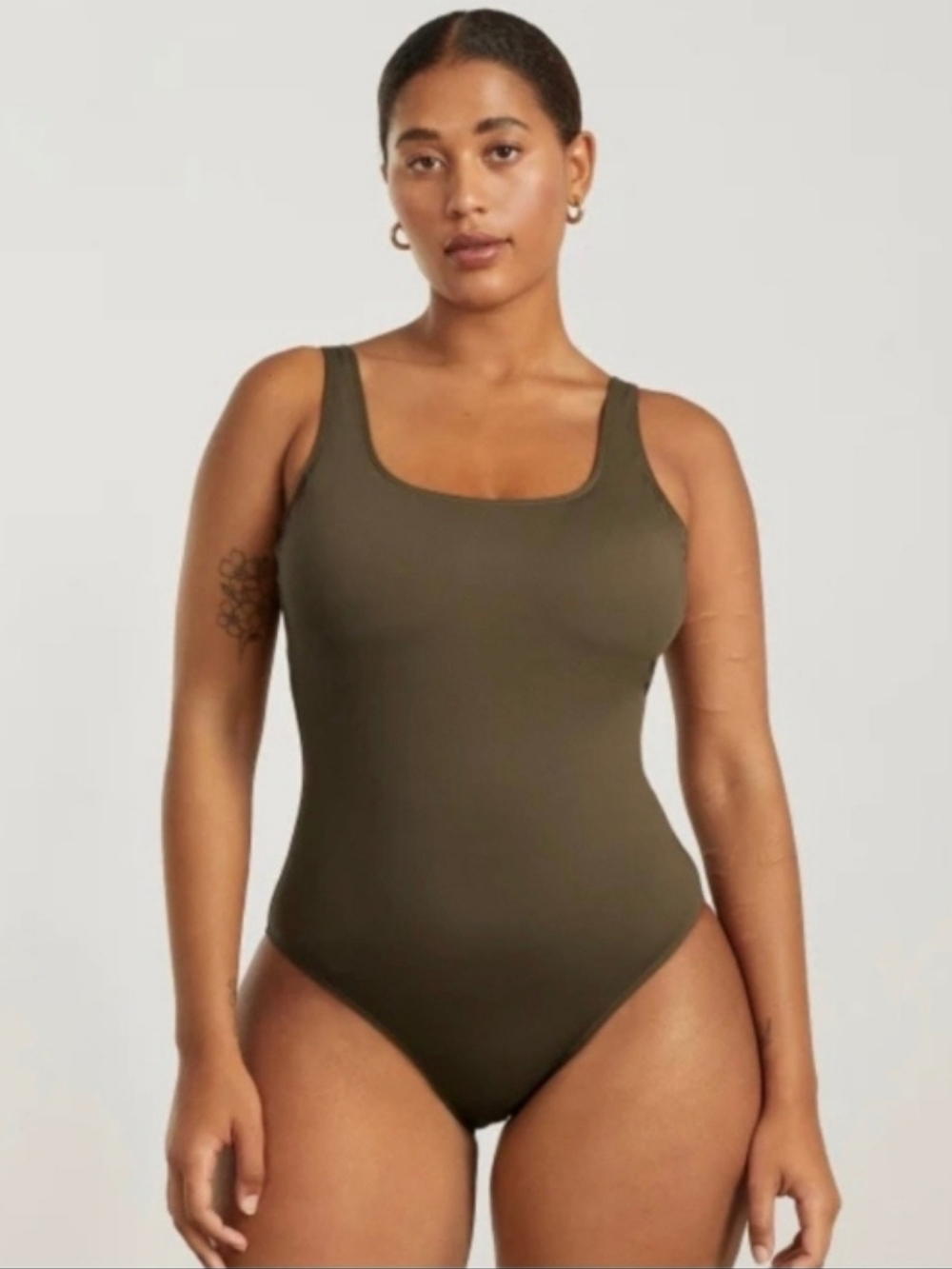 Everlane Olive Square Neck One-Piece Swimsuit